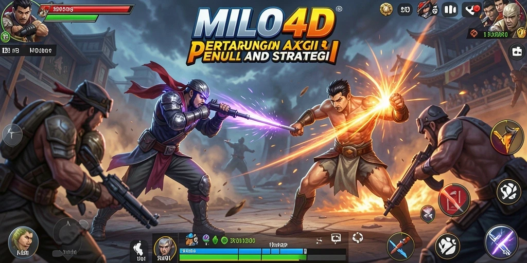 Screenshot utama MILO4D menampilkan pertarungan menegangkan dengan karakter unik.