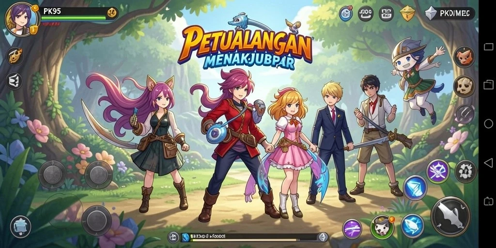 Tangkapan layar gameplay PK95 menampilkan pertarungan karakter Anime yang seru.