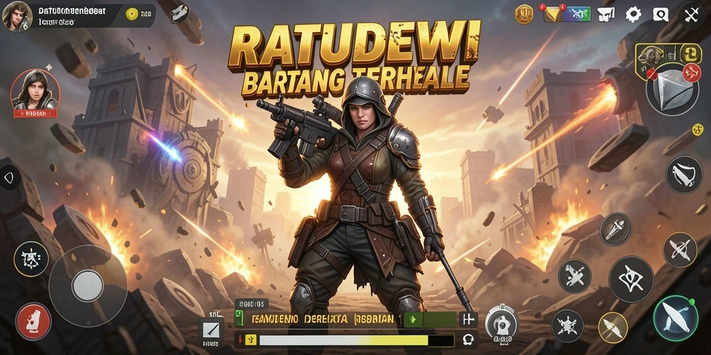 Tampilan aksi seru dalam RATUDEWI, permainan Battle Royale yang mendebarkan.
